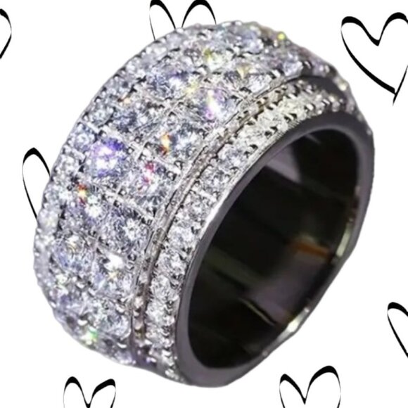 ❤️ 3 Silver Plated Rings - 1 Paved Zirconia Sz 6m M - 2 Paved Zirconia Sz 7 W - Picture 3 of 7